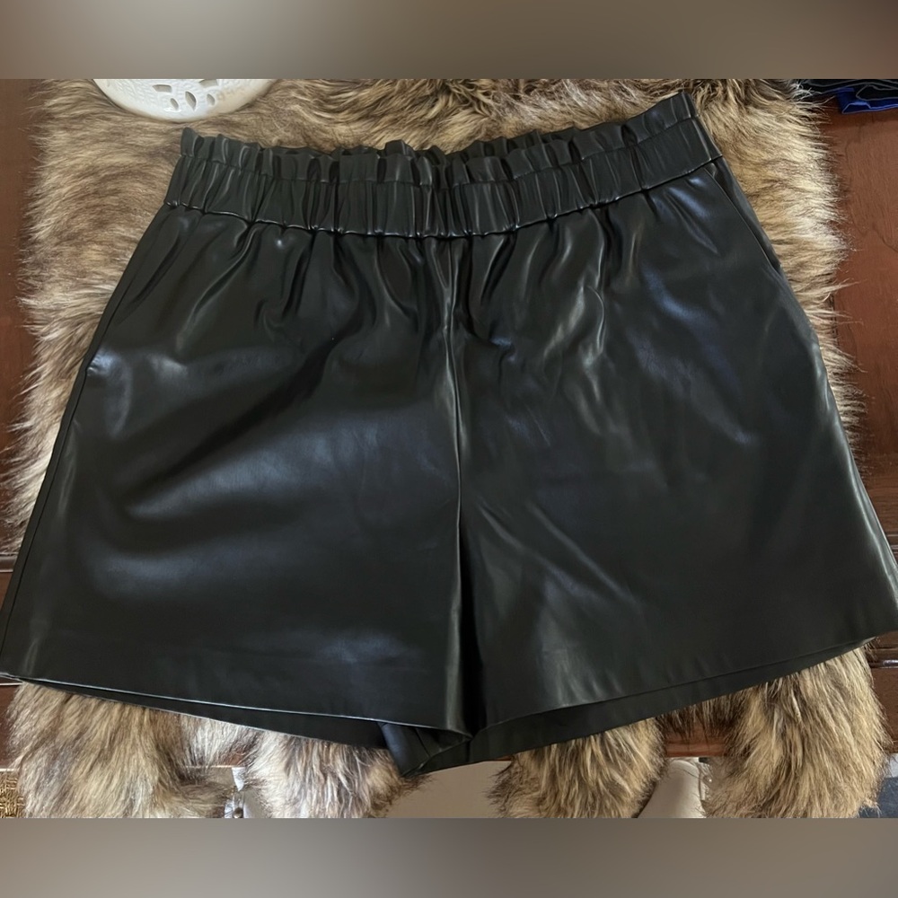 Black Faux Leather Women Shorts